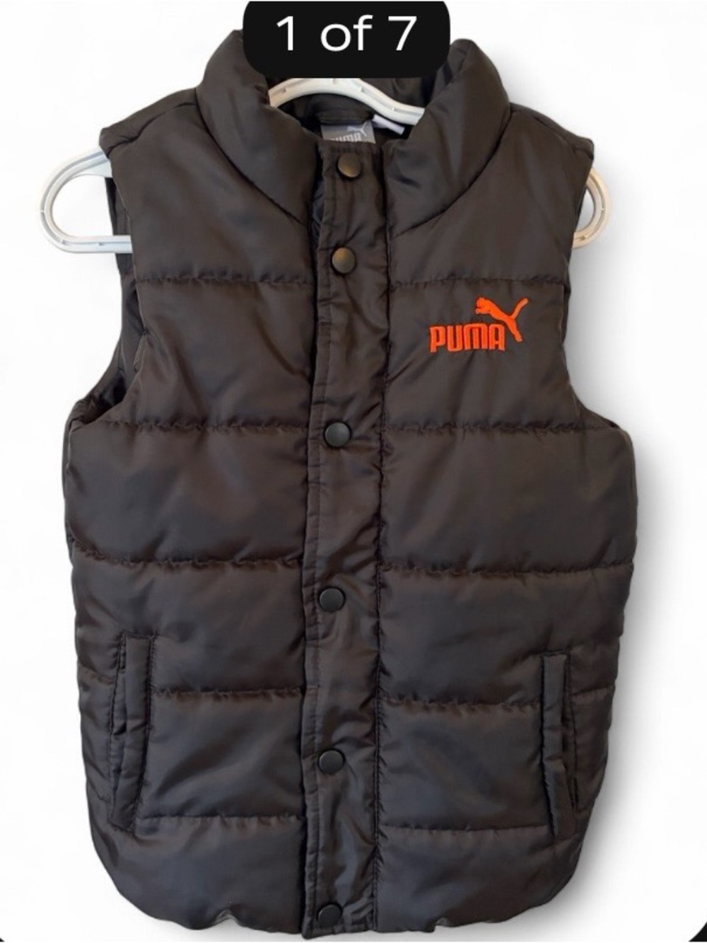 Puma Kids Black Puffer Vest with Orange Logo